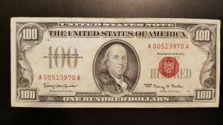 1966 $100 One Hundred Dollars Red Seal Legal Tender Note Low Serial Number