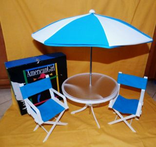 Vtg Exc Ag American Girl Doll 4 - Pc Patio Set Umbrella - Table - 2 Chairs Retired