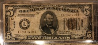 1934 A $5 Five Dollars “hawaii” Frn Federal Reserve Note Vg