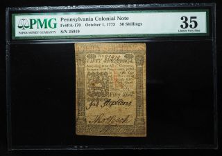 Jersey October 1,  1773.  50 Shillings.  Pa - 170.  Pmg Choice Very Fine 35