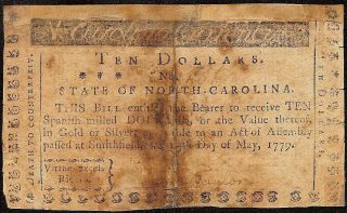 1779 $10 Virtue Excels Riches North Carolina Colonial Currency Note Paper Money