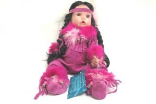 Native American Porcelain Doll Brenda Meek Sagebrush Kids Pink Beads Leather