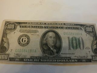 1934 $100 Dollar Bill Federal Reserve Chicago Illinois - Circulated