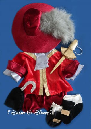 Build - A - Bear Disney Captain Hook Costume Teddy Villain Outfit Hat,  Shoes,  Sword