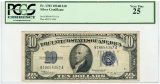 1934 - B Fr.  1703 $10 United States Silver Certificate Note - Pcgs Very Fine 25