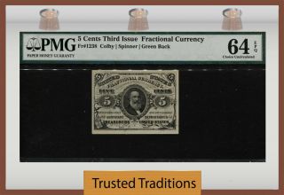 Tt Fr 1238 5 Cents Third Issue Fractional Currency Pmg 64 Epq Choice Unc.