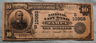1902 $10 National Bank Of Tampa,  Florida Ch.  10958 Great Color Large Note