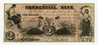 1858 $2 Commercial Exchange Bank - Terre Haute Indiana Note Ormsby Printed Au/cu