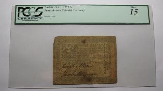 £2 1773 Pennsylvania Pa Colonial Currency Note Bill 2 Shillings Pcgs Graded F15
