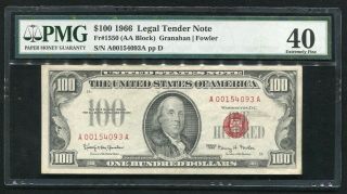 Fr.  1550 1966 $100 Legal Tender United States Note Pmg Extremely Fine - 40