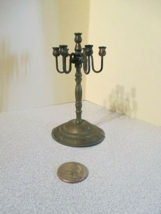 Miniature Antique Brass 7 - Candle Chandelier For Doll House