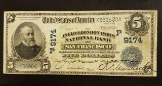 San Francisco National Currency 1902 $5 The Anglo & London Paris National Bank