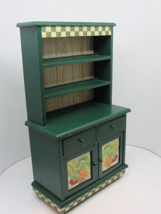 Dollhouse Miniatures,  Green Kitchen Hutch with Vegetable Pattern,  1/12 Scale 2