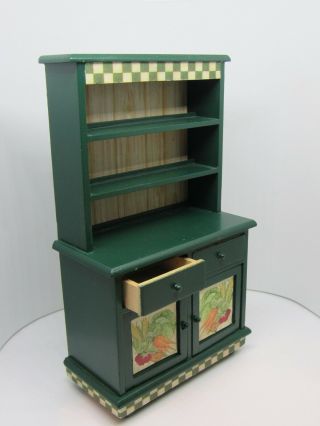 Dollhouse Miniatures,  Green Kitchen Hutch with Vegetable Pattern,  1/12 Scale 3