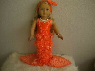 American Girl 18 " Doll Mermaid Orange Dress And Headband - No Doll