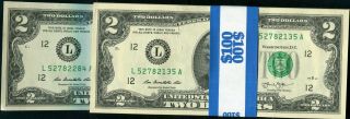 50 Consecutive $2 Two Dollar Bills Bank Strap Crisp San Francisco Notes 46g