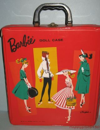Vintage Barbie Red Single Doll Case Ponytail Circa 1961 W/ Red Hangers Sc12
