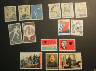 6 Authentic China Hinged Stamp Sets W Mao Zhunyi C109 S48 Crane Monkey