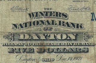 1902 $5 The Winters National Bank Of Dayton Ohio
