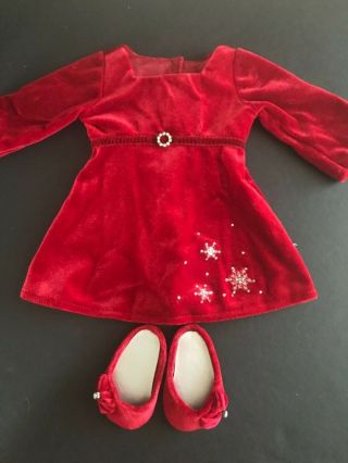 American Girl Doll Radiant Red Velvet Snowflake Dress & Shoes Christmas