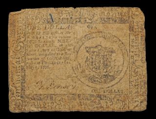 Continental Currency May 9,  1776.  1 Dollar,  Serial -.  Cc - 31.