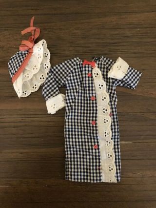 Vintage Francie Doll Sidekick 1973 Blue Check Dress With Hat 1273