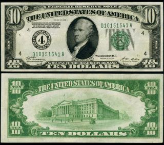 Fr.  2001 D $10 1928 - A Federal Reserve Note Cleveland Au
