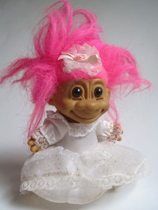 Vintage Russ Berrie Troll Bride Doll Pink Hair Wedding Gown Sticker Tlc