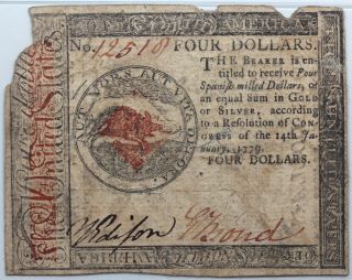 January 14,  1779 Continental Currency $4,  Fr.  Cc - 90,  Pmg 15 Net