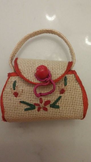 Vintage Barbie Clone Tammy Tressy Doll Embroidered Floral Straw Purse Bag