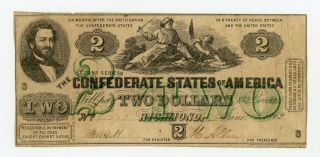 1862 T - 43 $2 The Confederate States Of America Note - Civil War Era