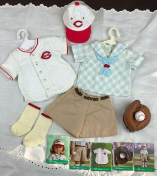 American Girl Kit - Cincinnati Reds Baseball Fan Outfit W/glove & Cards Complete