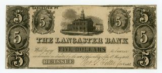 1841 $5 The Lancaster Bank - Pennsylvania (ctft. ) Note