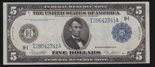 Us 1914 $5 Frn Minneapolis District Fr 879a Vf - Xf (341)