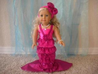 American Girl 18 " Doll Mermaid Pink Dress And Headband - No Doll