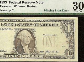 1993 $1 Dollar Bill Missing Over Print Error Note Currency Paper Money Pmg