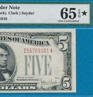$5.  00 1928 - F W - 1 Red Seal United States Note Pmg Gem 65epq Pmg Star