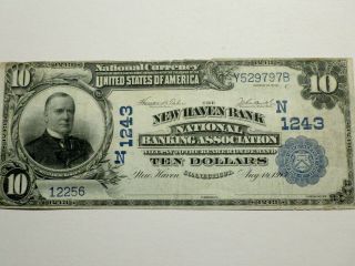 Ch 1243 $10 1902 National Currency Bank Note Plain Back Haven,  Ct
