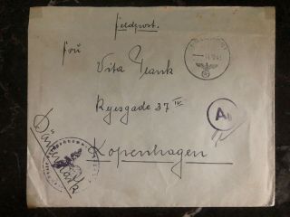 1943 Feldpost Germany Stampless Cover To Copenhagen Denmark