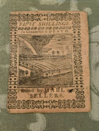 COLONIAL CURRENCY Bank Note,  October 1,  1773,  Fifty 50 Shillings PENNSYLVANIA 2