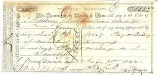 Texas,  Republic Of,  Austin,  Cr.  - Aw05b - 1 Treasury Warrant $565 Feby 3,  1842 Icau