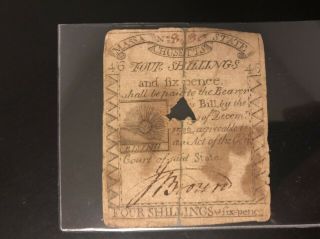 1779 Massachusetts 4 Shillings 6 Pence Rising Sun Type Engraved By Paul Revere