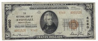 $20.  00 National Bank Note,  The National Bank Of Avondale,  Pennsylvania
