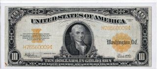 1922 $10 Ten Dollars Gold Certificate Large Horse Blanket Fr 1173 Speelman - White