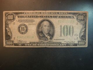 1934 - A United States $100 Federal Reserve Note.  Very Good.
