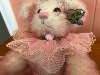 Annette Funicello Mohair Bear Mary Kate 9 " Tall Pink Dress Bouquet