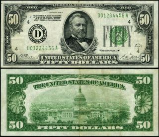 Fr.  2101 D $50 1928 - A Federal Reserve Note Cleveland D - A Block Vf,