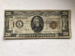 Two 1934 A Series US $20 Twenty Dollar War Time Issue Currency Hawaii Notes 2