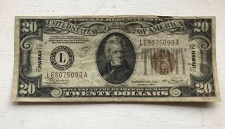 Two 1934 A Series US $20 Twenty Dollar War Time Issue Currency Hawaii Notes 3
