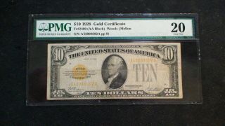 1928 Ten Dollar Gold Certificate Pmg Vf20 $10 Bill Priced For Quick